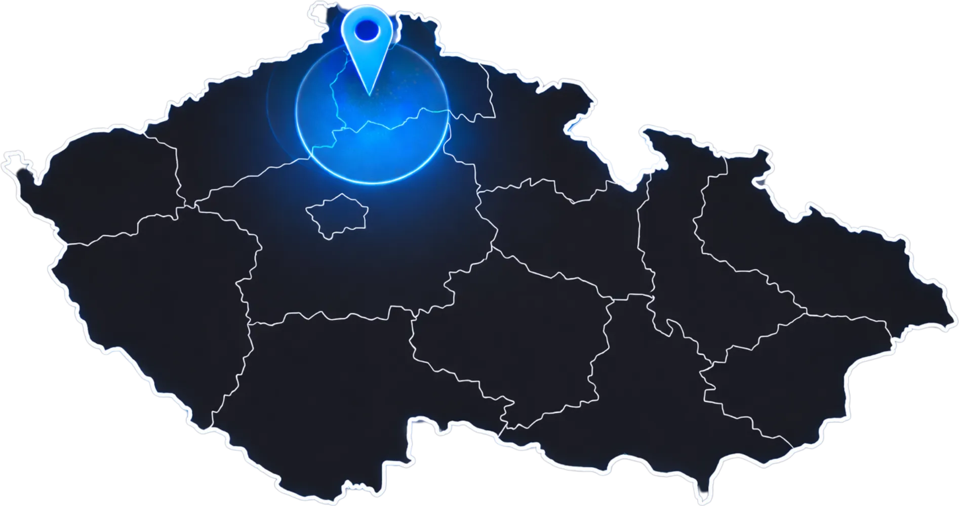 Mapa České republiky s vyznačeným regionem působnosti: Českolipsko, Mladoboleslavsko a Liberecko