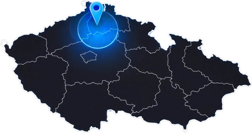 Mapa České republiky s vyznačenou Libereckého a Středočeského kraje